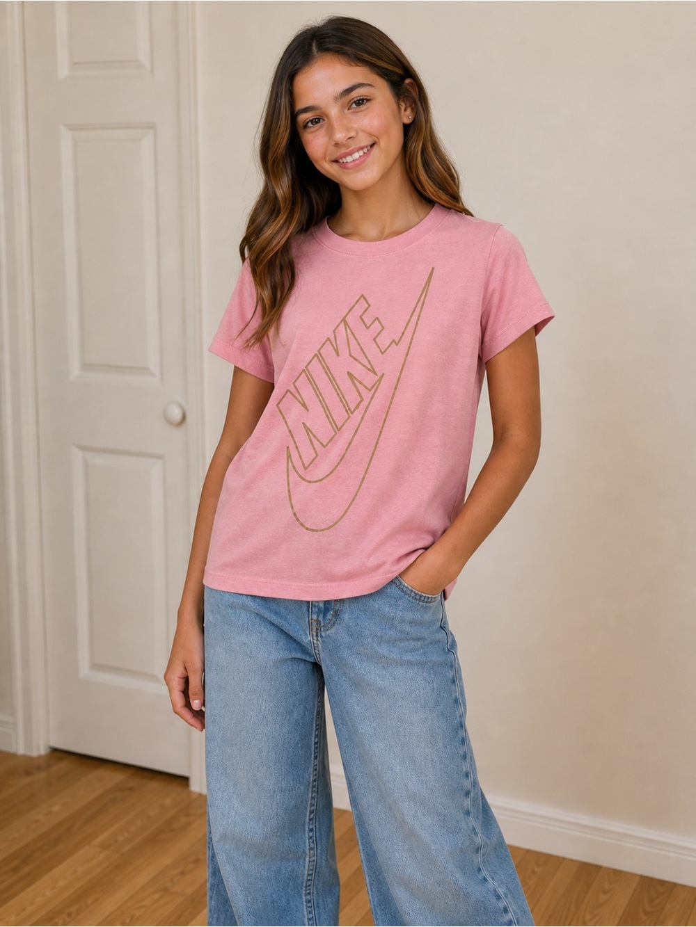 Nike Shirt Girls Large Pink Swoosh Logo Athletic Youth Kids Large